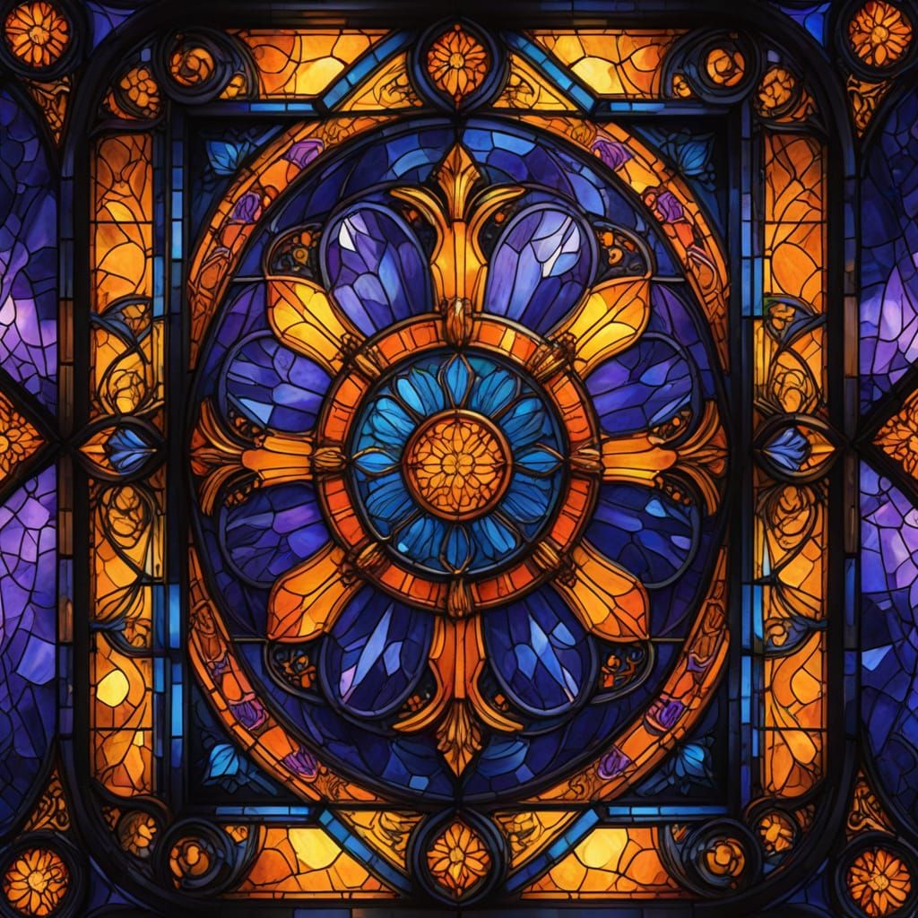 Stunning Stained Glass Embroidery in Vibrant Complementary C...