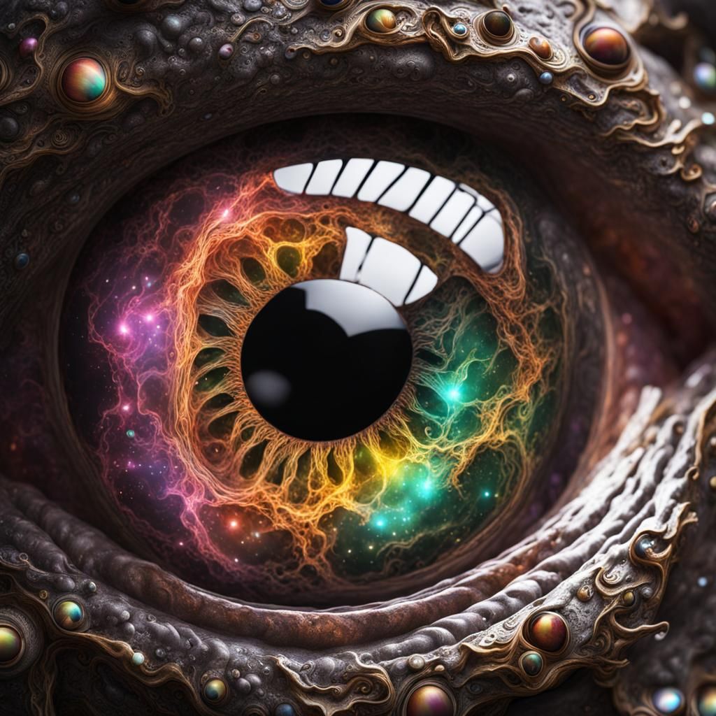 Macro Eye with Iridescent Galaxy Swirls