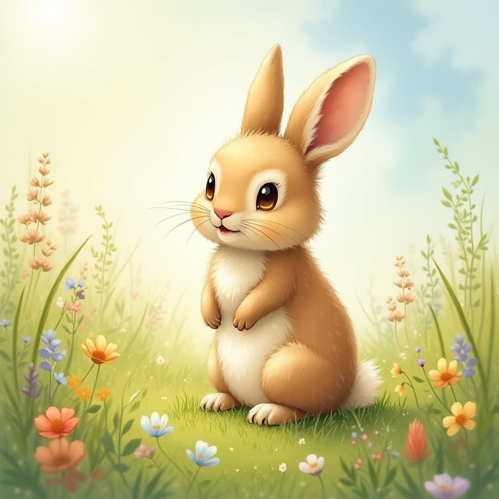 Whimsical Bunny in a Lush Meadow Scene