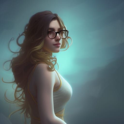 Girl with Glasses in Art Nouveau Style