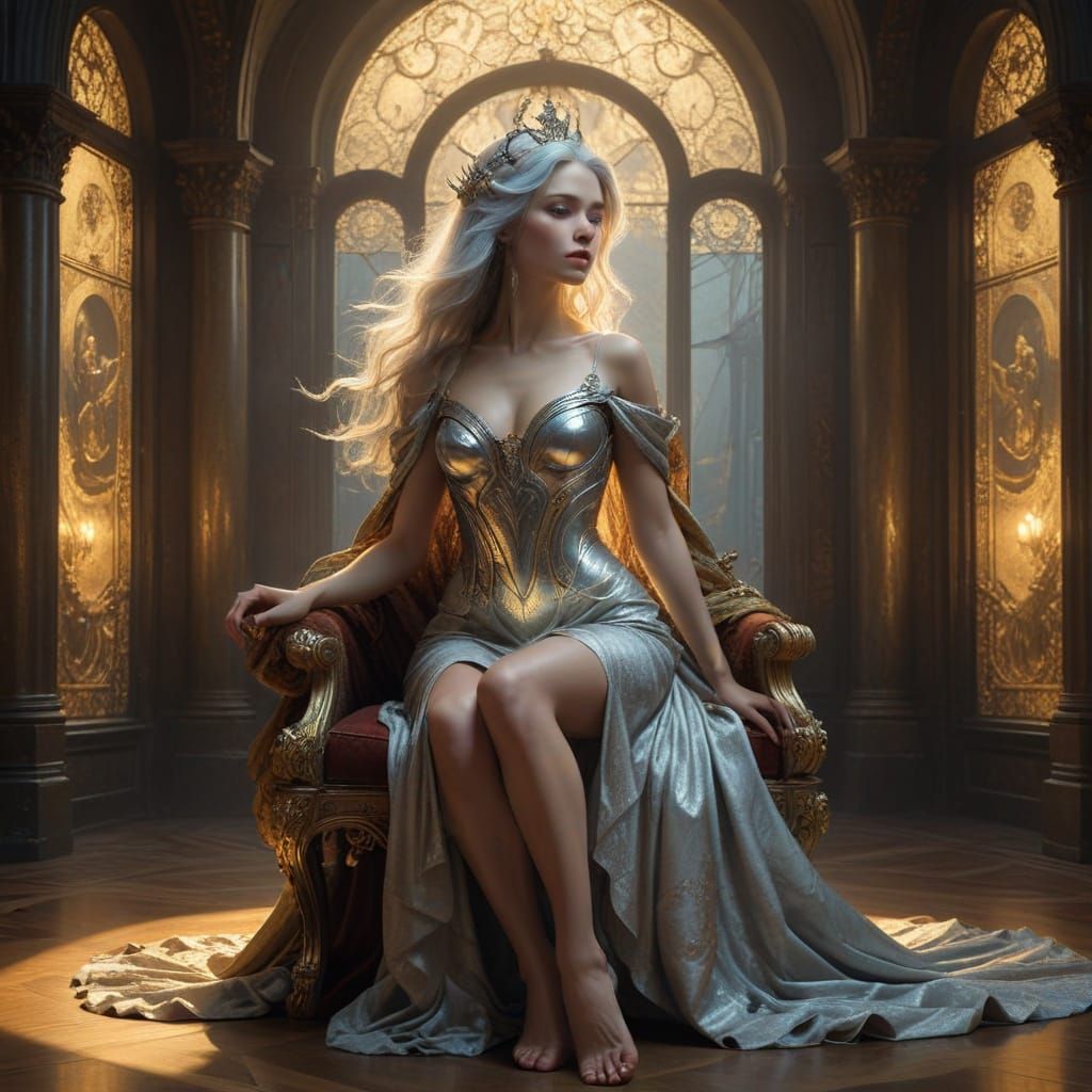 Elegant Woman on Throne in Regal Attire