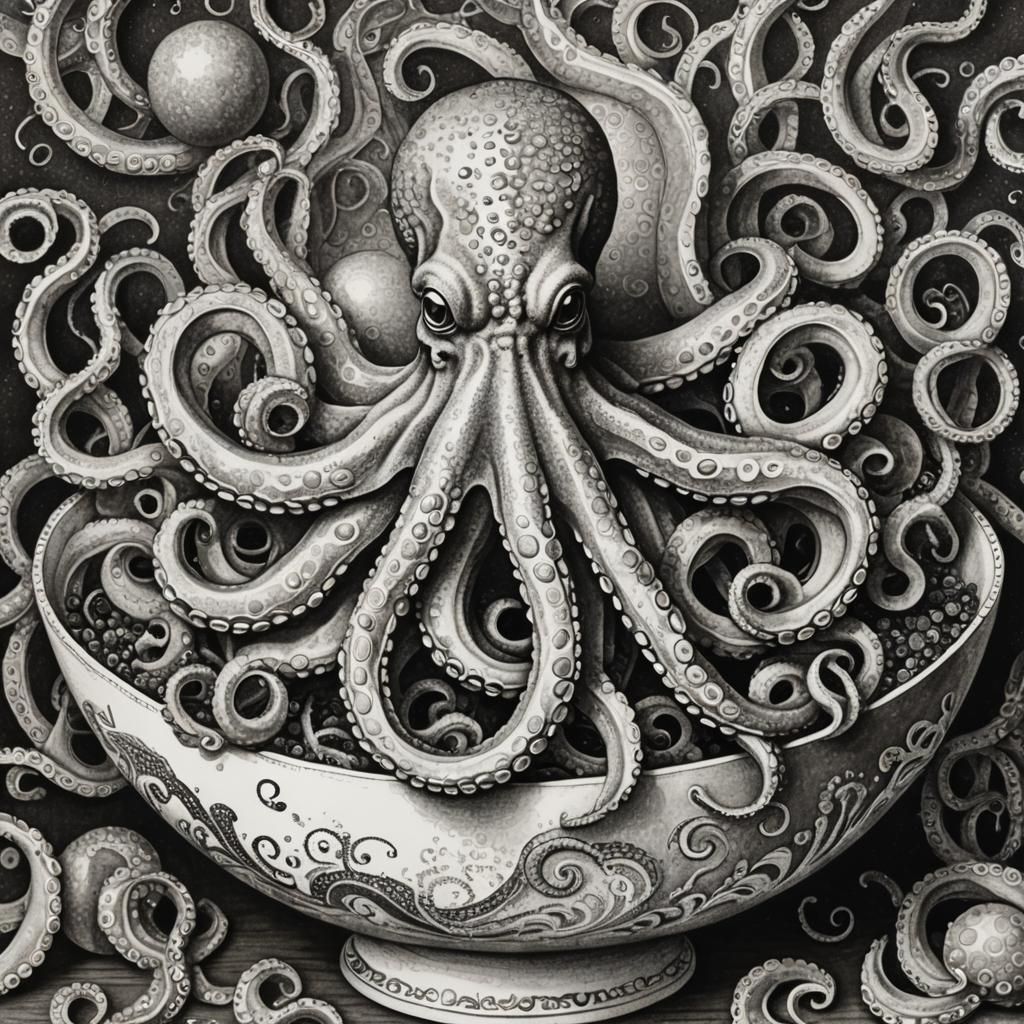 Octopus in Pointillism Style with Moody Shadows