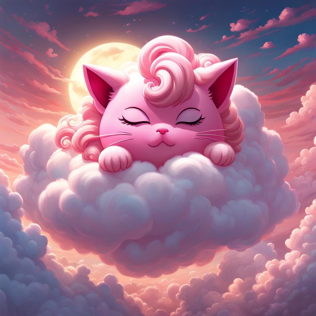 Sleeping Jigglypuff on Cloud: Digital Art Masterpiece