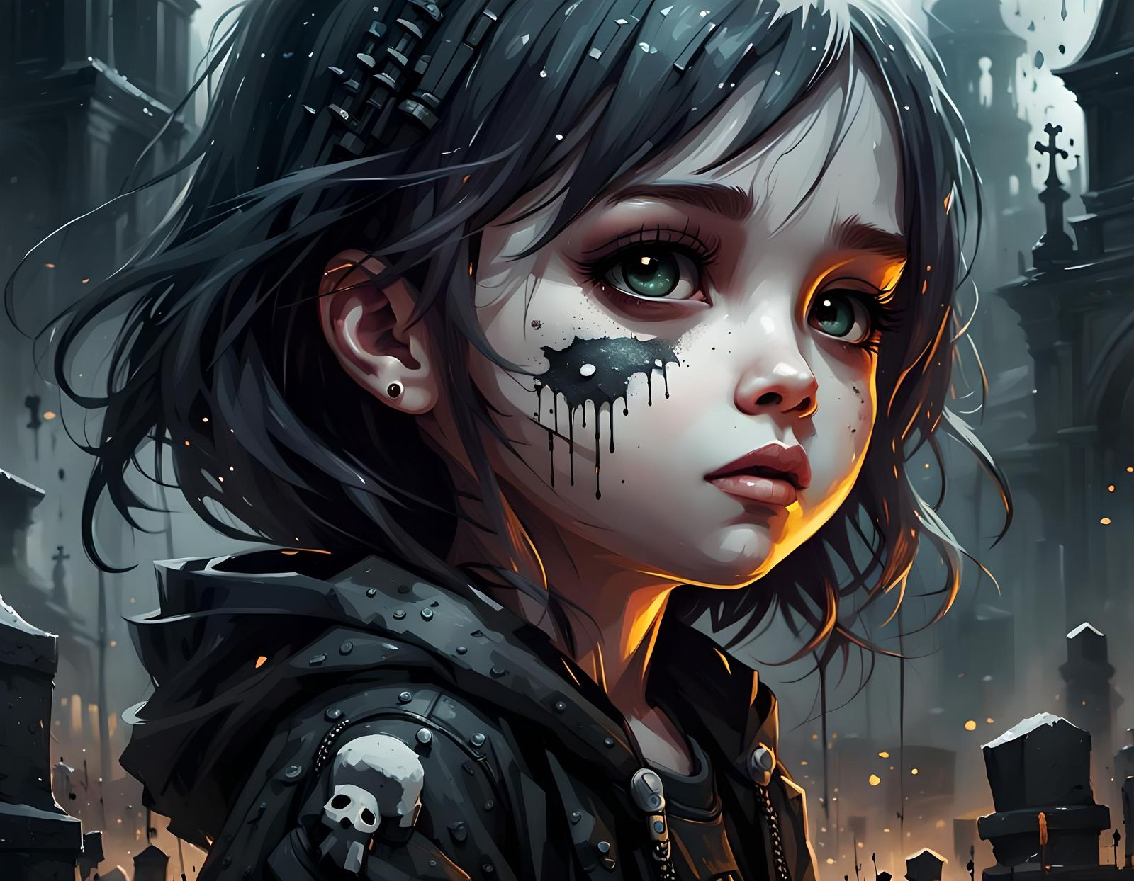 Chibi Goth Girl Portrait in Graffiti Art Style