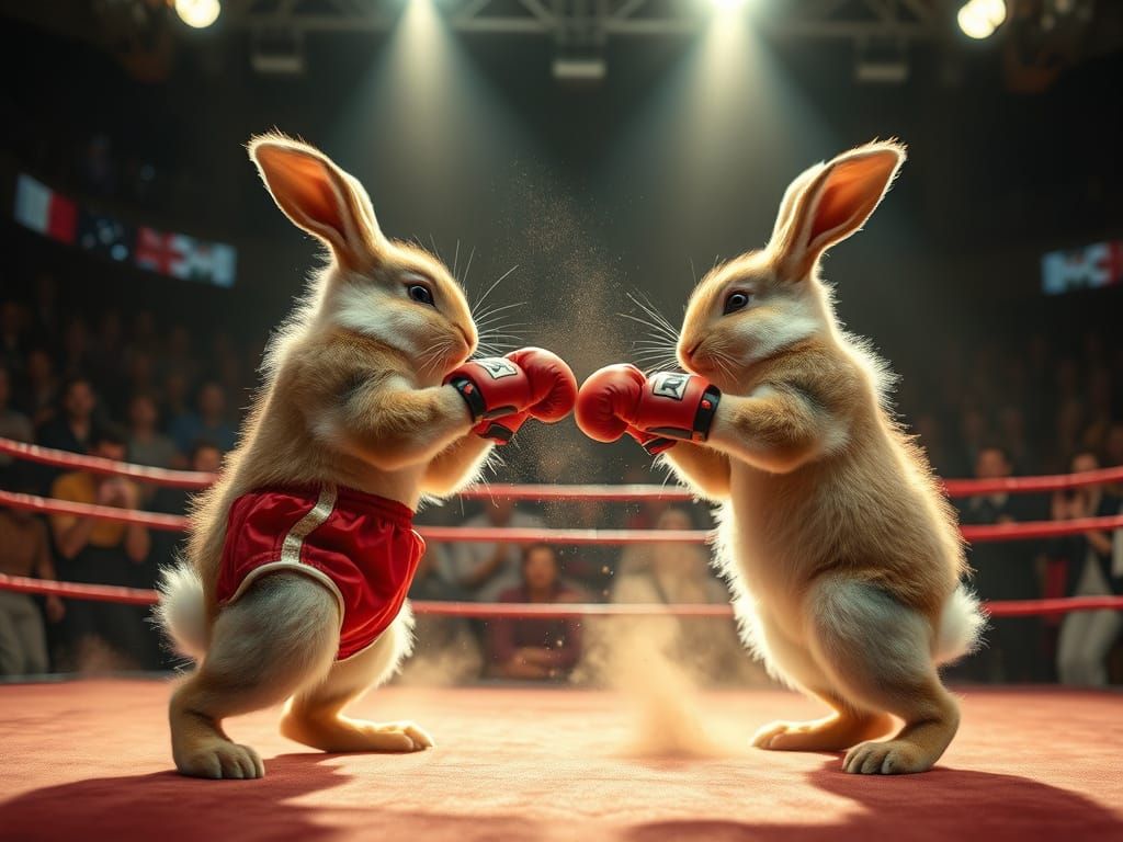 Bunny Boxing Match in Slow-Motion