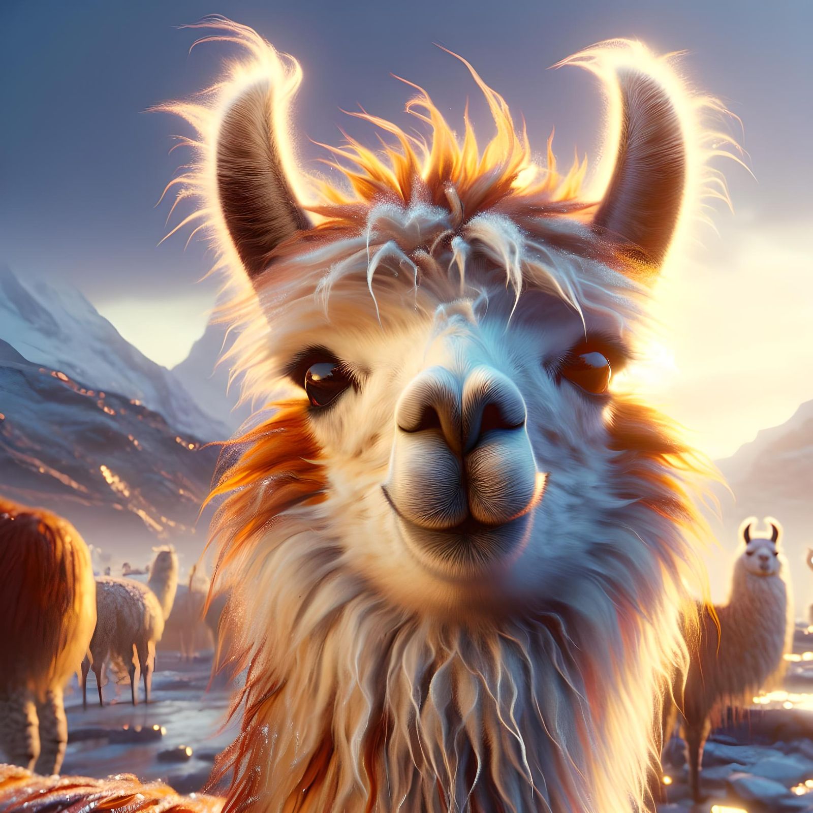 Playful Llama Portrait in Sci-Fi CGI Style