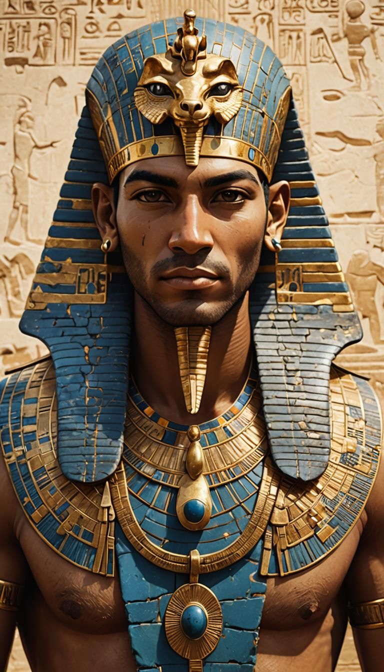 Ancient Egyptian Pharaoh in Gold and Blue