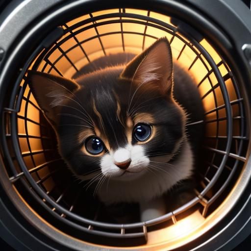 Cute Chibi Cat in Animal Shelter Cage