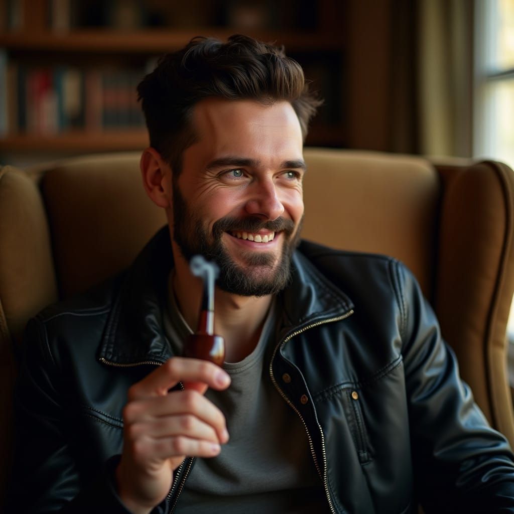 Soothing Portrait of a Gentle Father in a Cozy Study