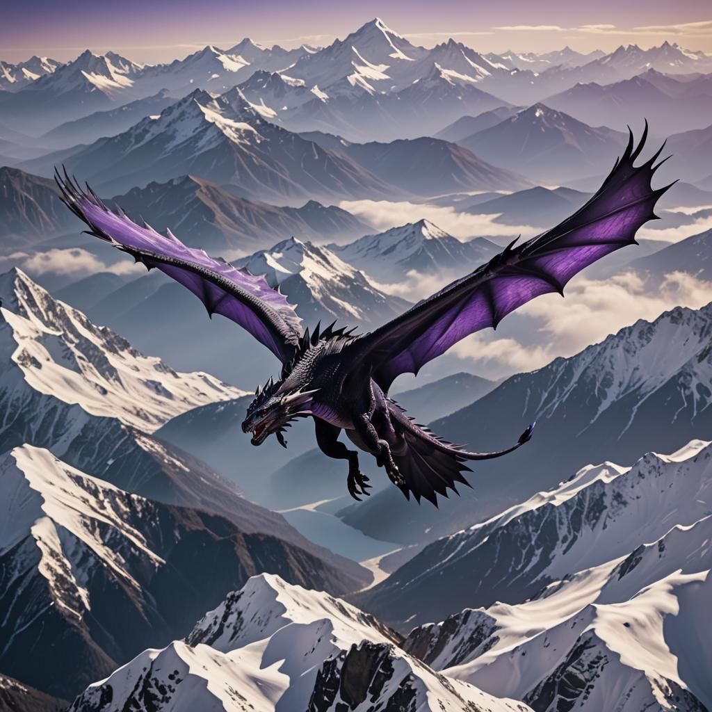 Majestic Dragon Soaring Over Mountains