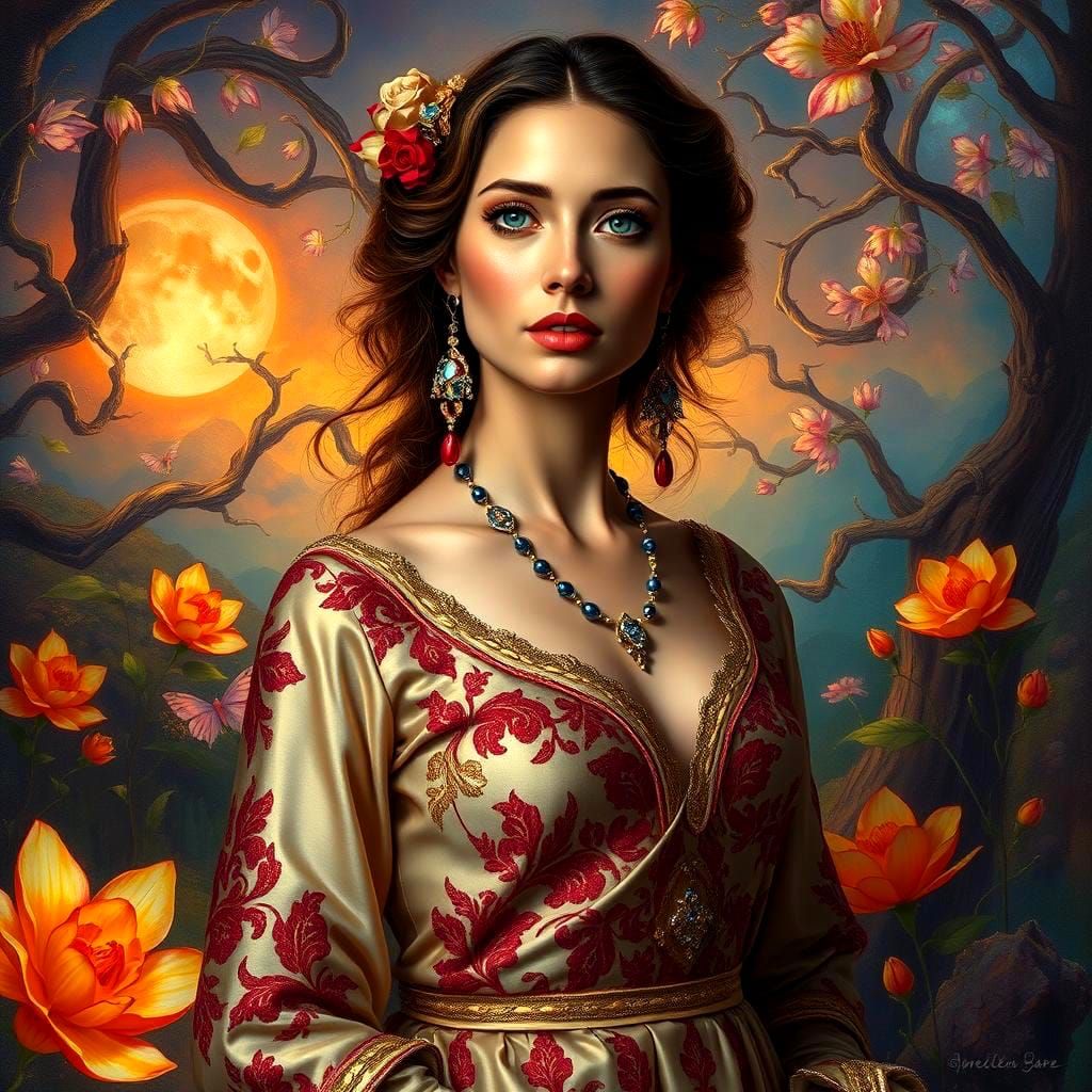 Surreal Portrait of a Lady in Fantastic Landscape