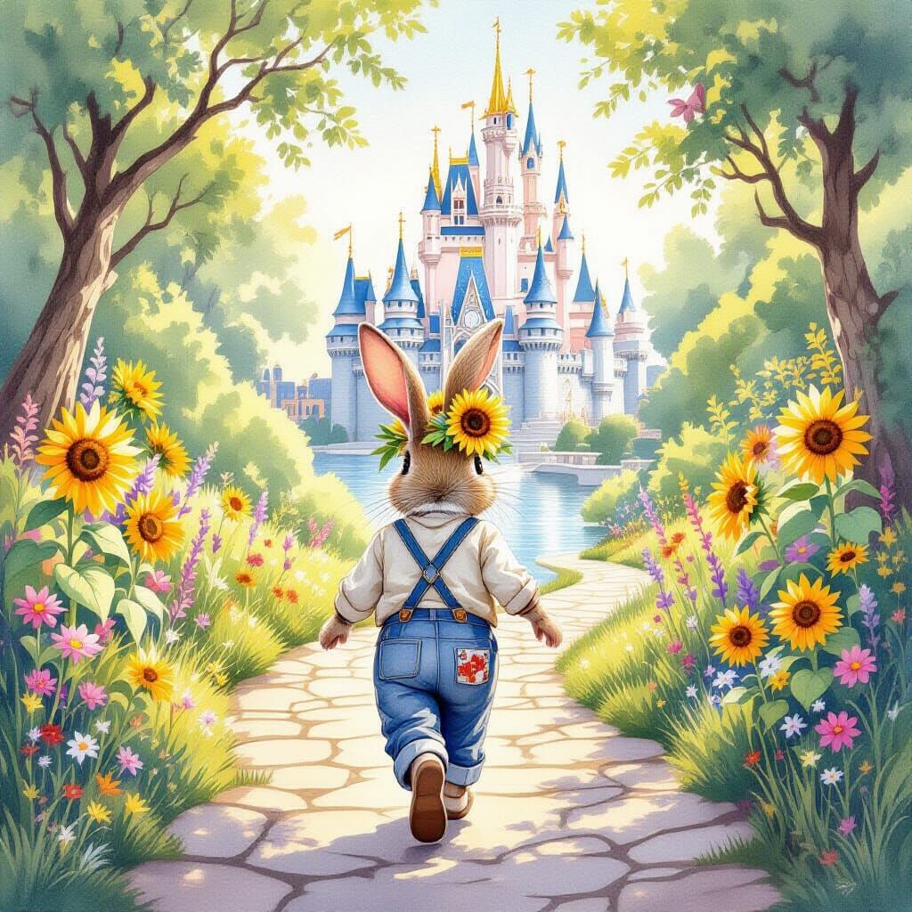 Rabbit's Journey to the Crystal Palace in Watercolour