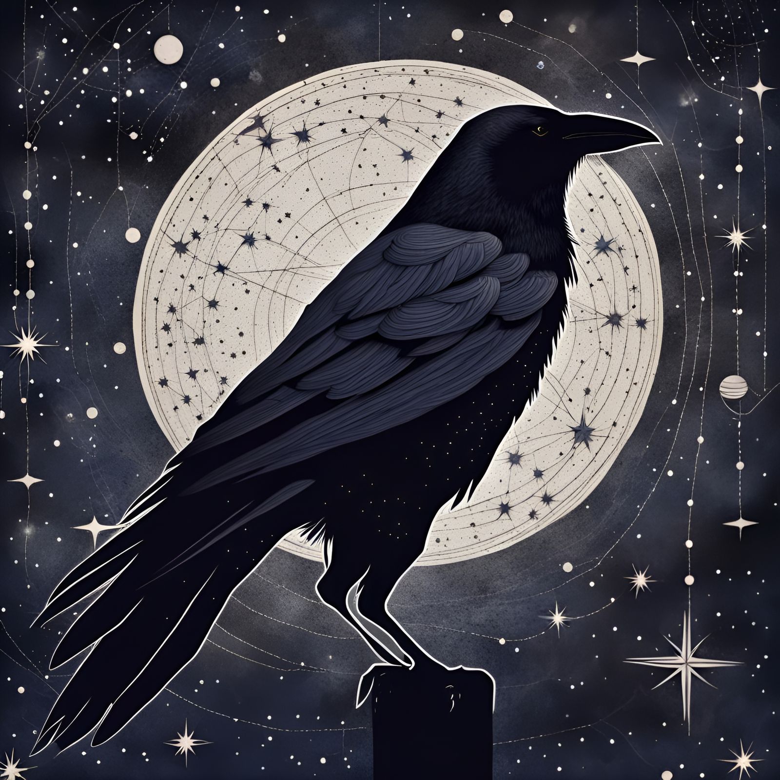 Crow Constellation in a Detailed Night Sky