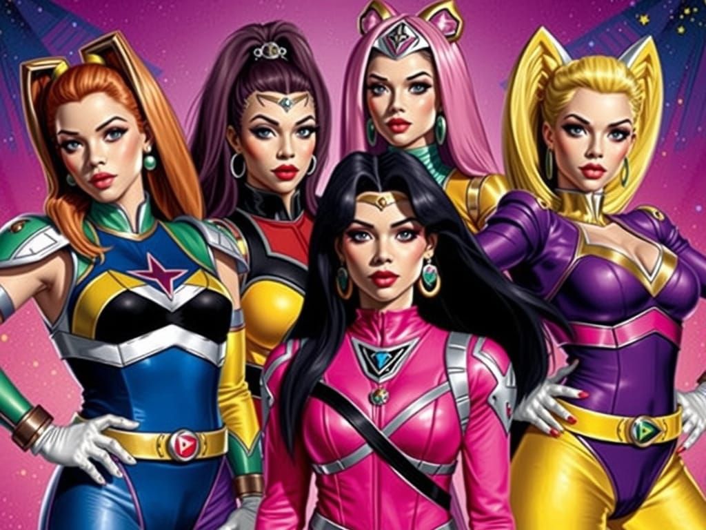 Empowered Female Warriors Unite in Vibrant Retro Style