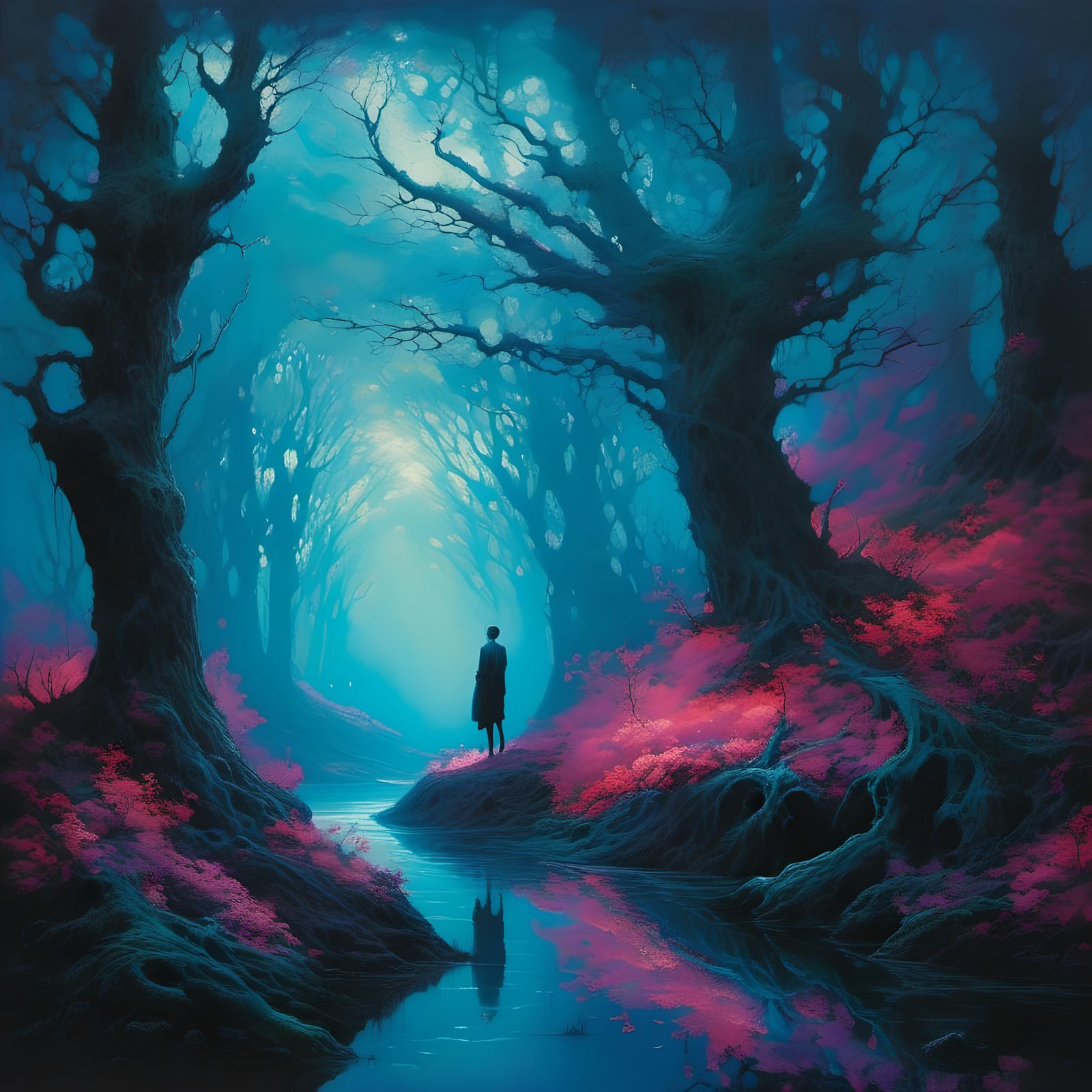 Bioluminescent Forest with Mythical Creatures