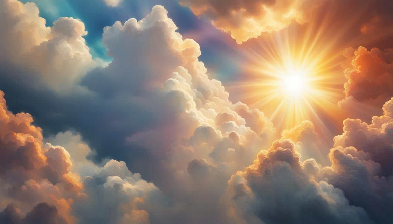 Hyperrealistic Sun Shining Through Heavenly Clouds
