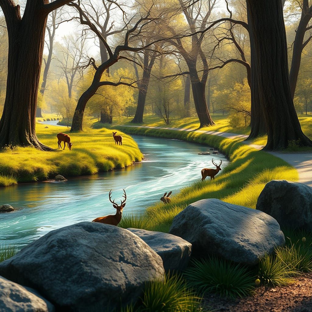 Serene Summer Landscape in 8K Resolution with Rust-Colored D...