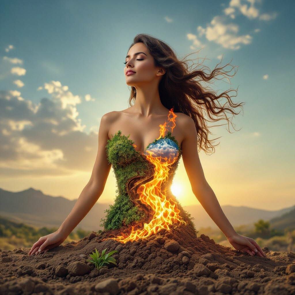 Elemental Woman: Fusion of Earth, Air, Fire, and Water