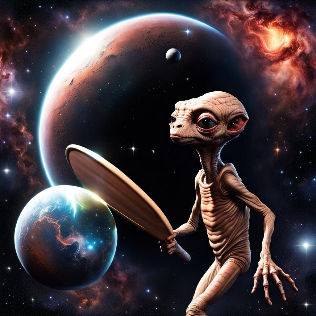 Alien Baseball in Space Hyperrealistic Photo