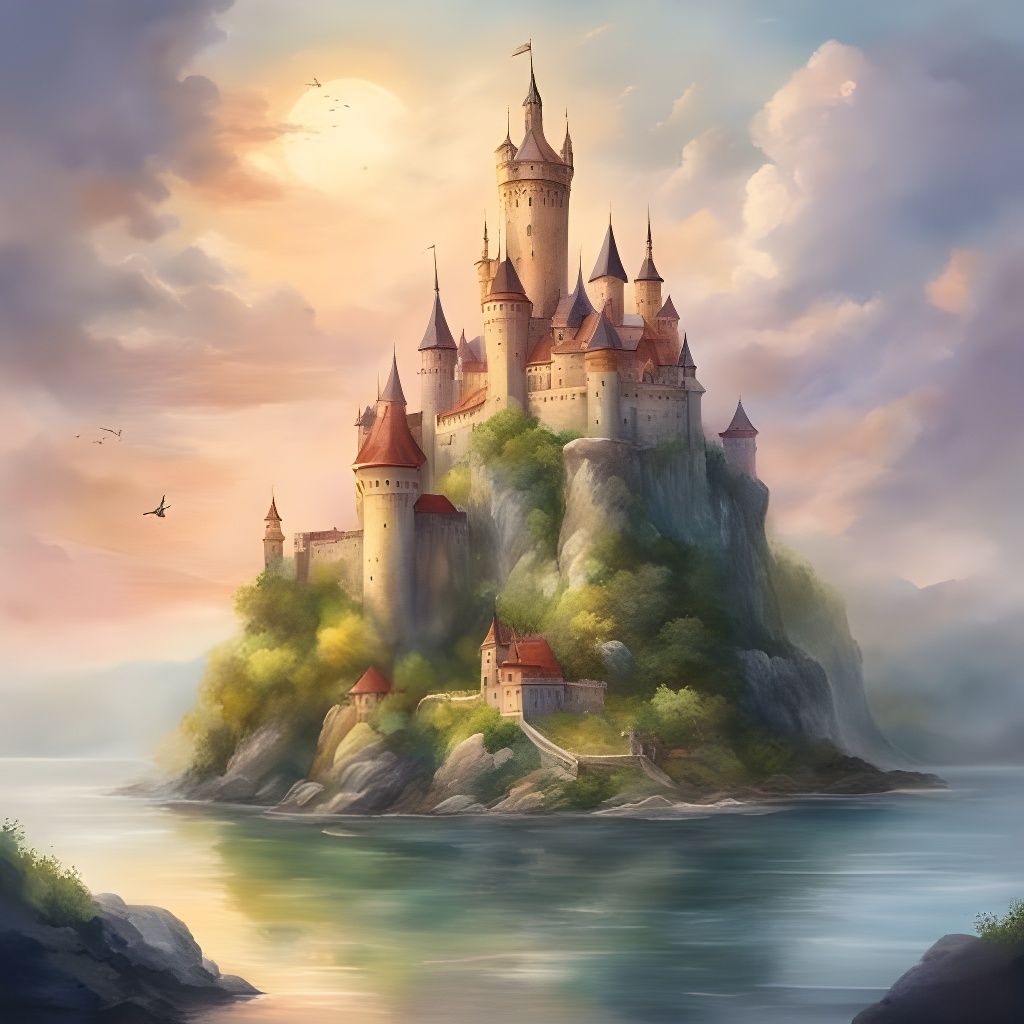 Fairytale Austrian Castle Watercolor Landscape