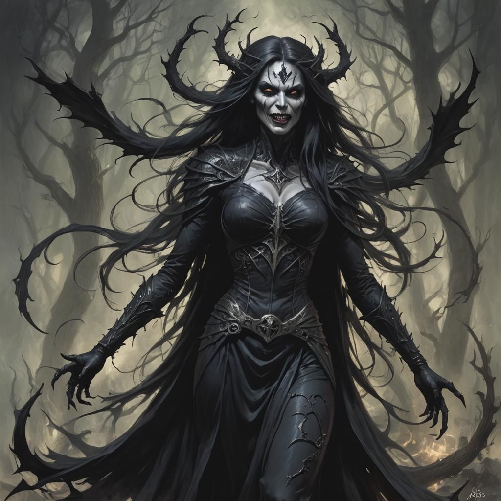 Sinister Dark Sidhe Banshee in Dark Fantasy Style