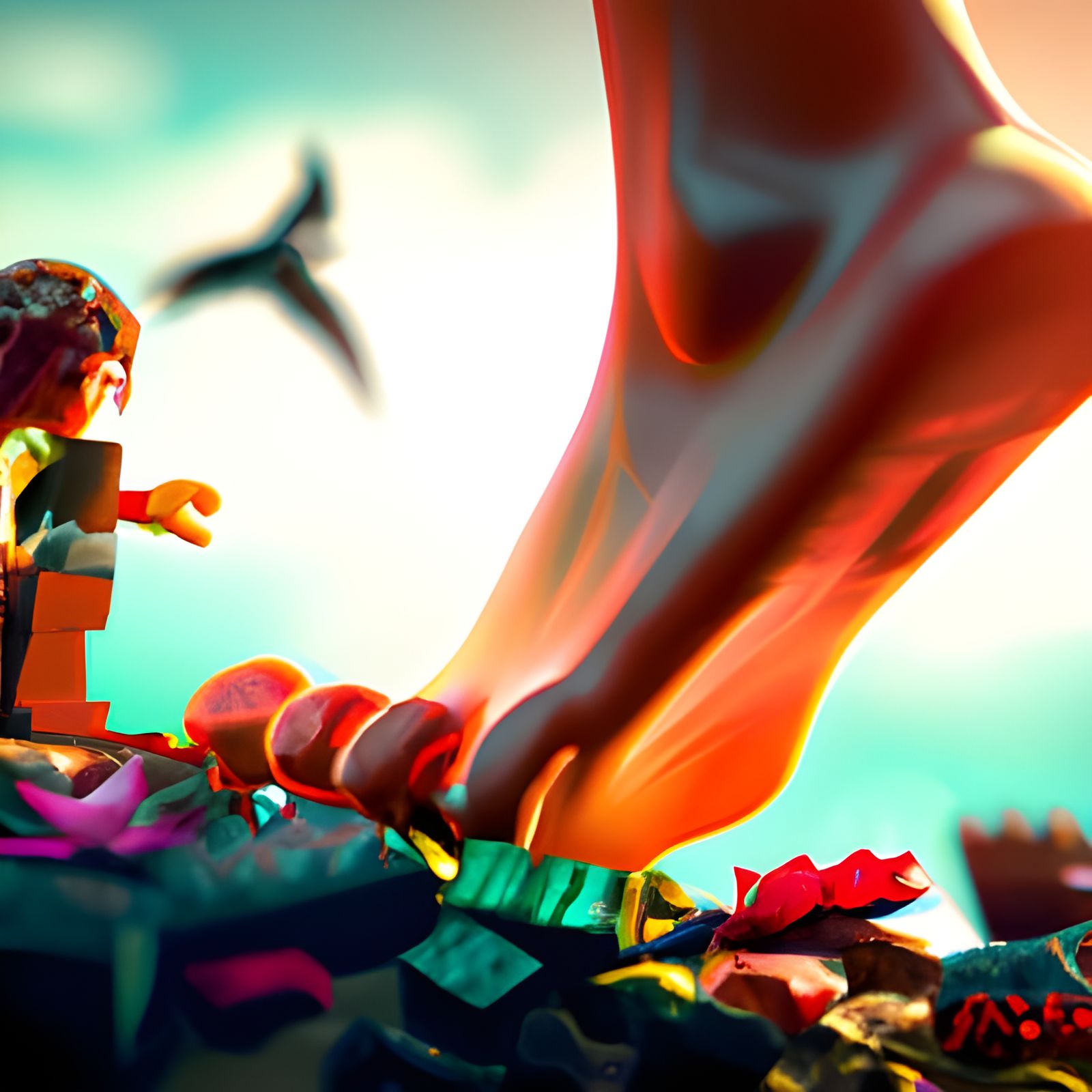 Bare Feet Stepping on Painful Legos