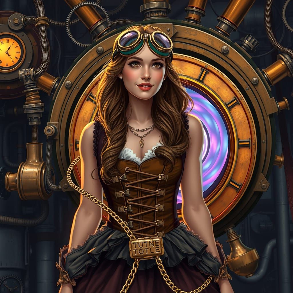 Steampunk Time Traveler Activates Her Machine