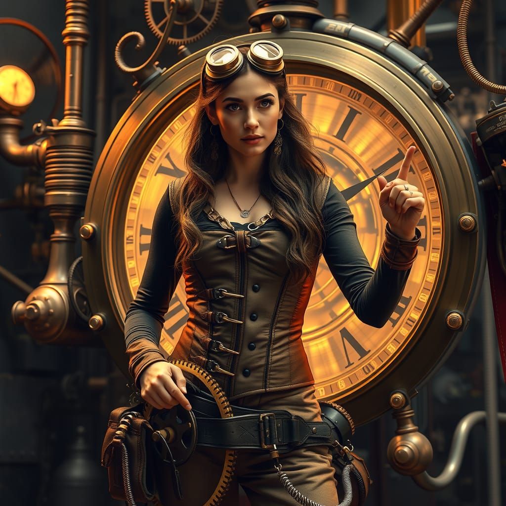 Steampunk Time Traveler Activates Time Machine