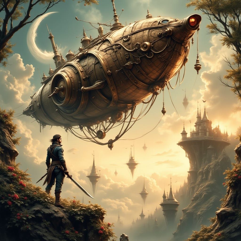 hailing the steampunk airship