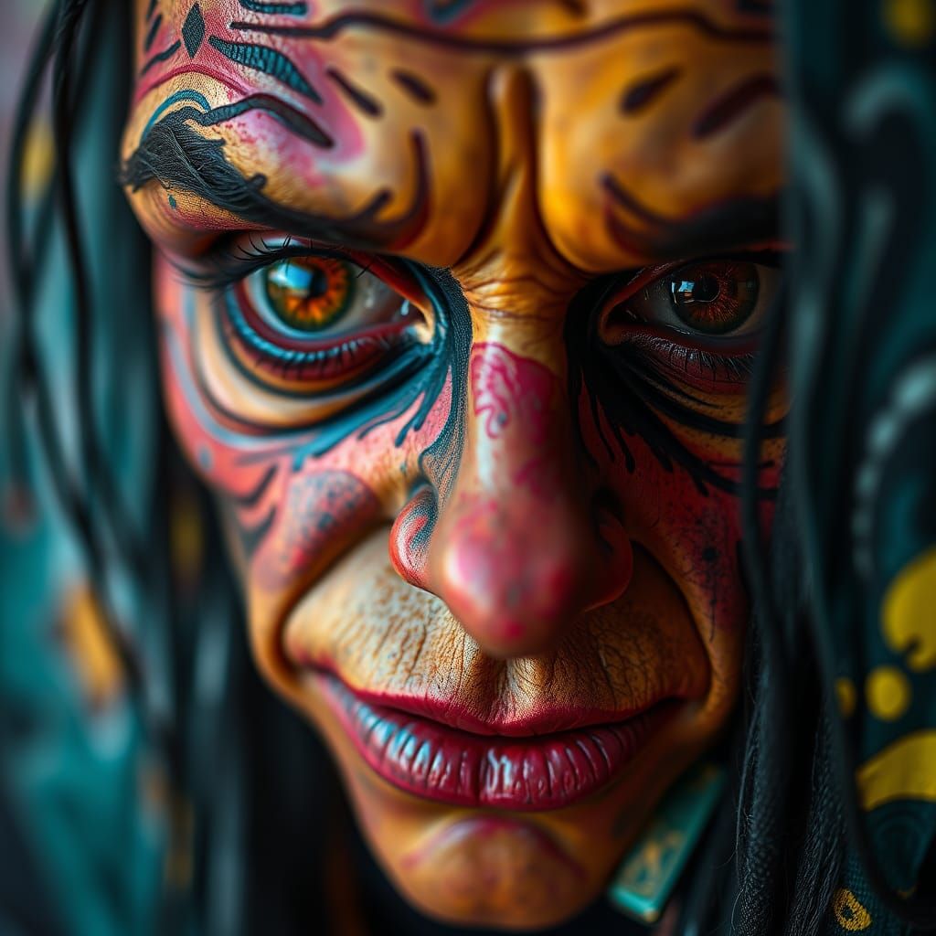 Surreal Face in Contrasting Colors, Film Noir Style