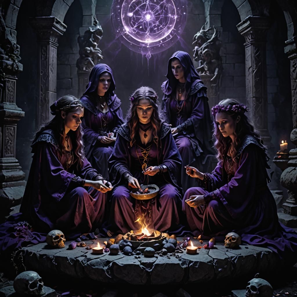 Dark Fantasy Sorceresses Casting Death Magic