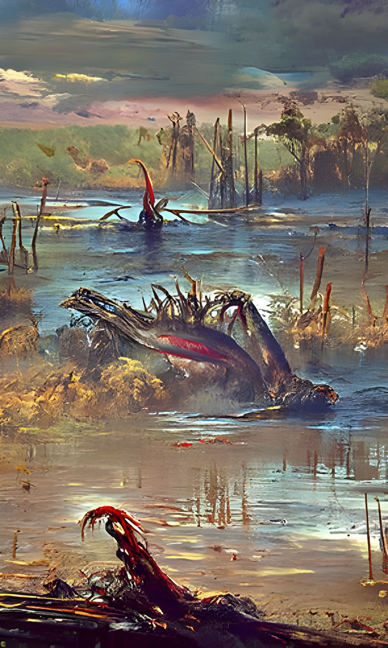 Menacing Wetlands Monster in Luminist Style