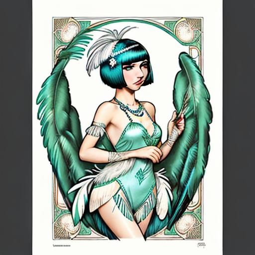 Feathered Flapper in Art Nouveau Style