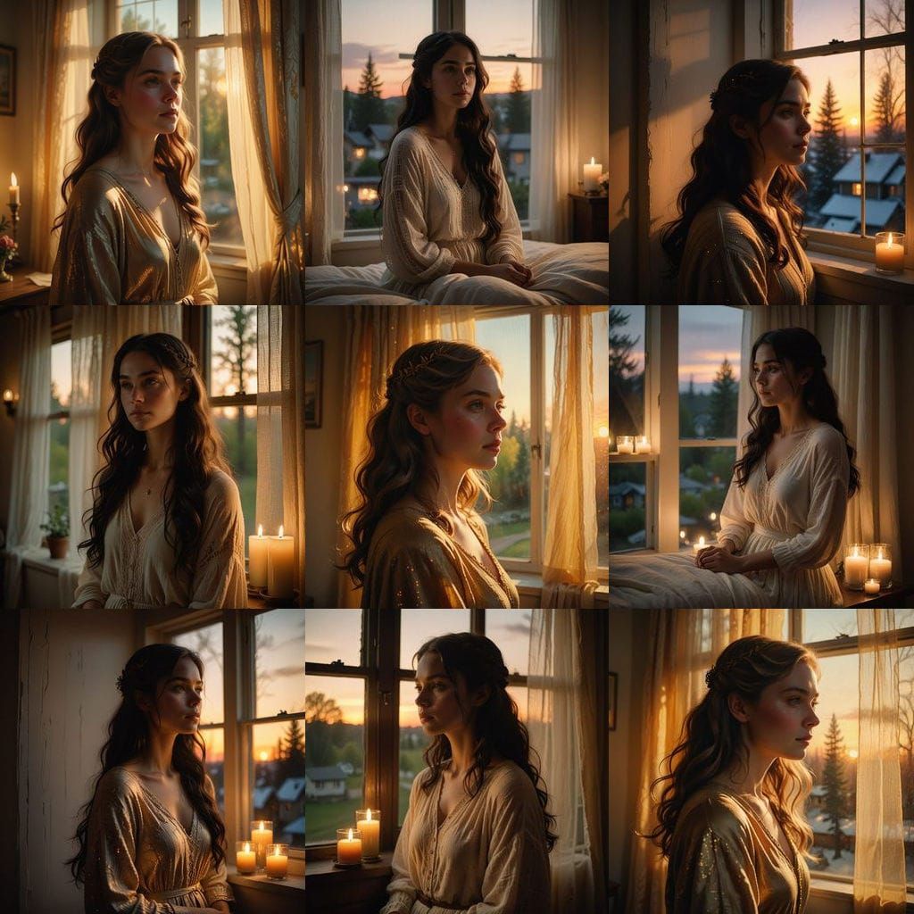 Golden Hour Bedroom with Aurora near Window