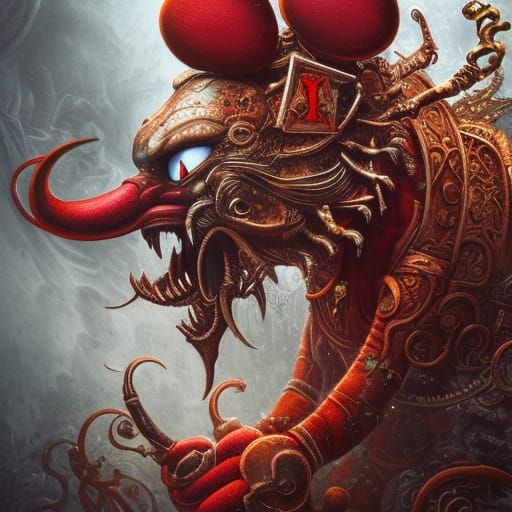 Mythological Red Mouse Warrior in Rococo Style