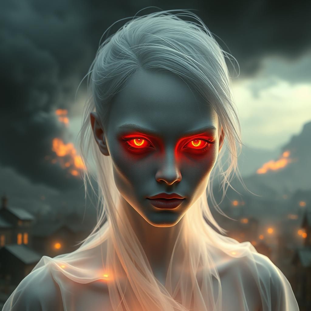Ethereal Albino Woman Portrait in Fantasy Art Style