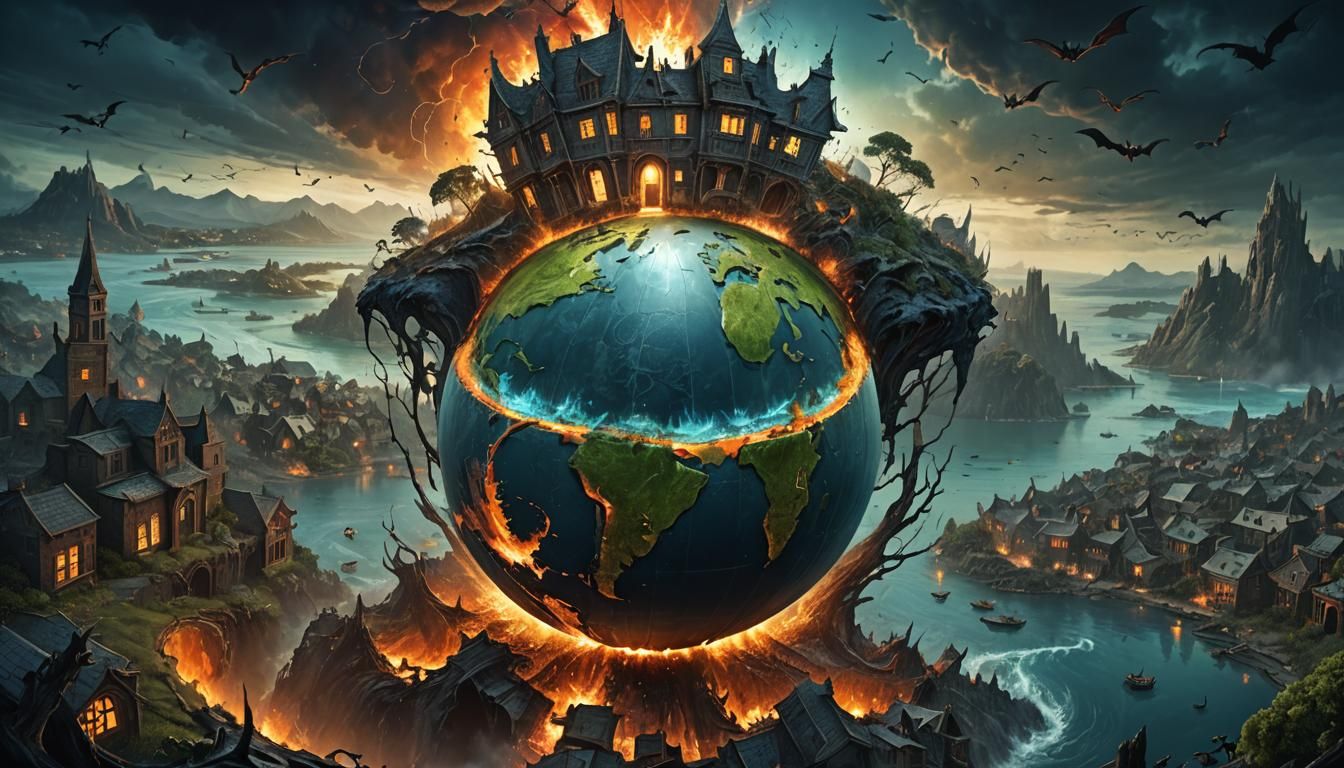 Apocalyptic Earth Globe in Dark Fantasy Style
