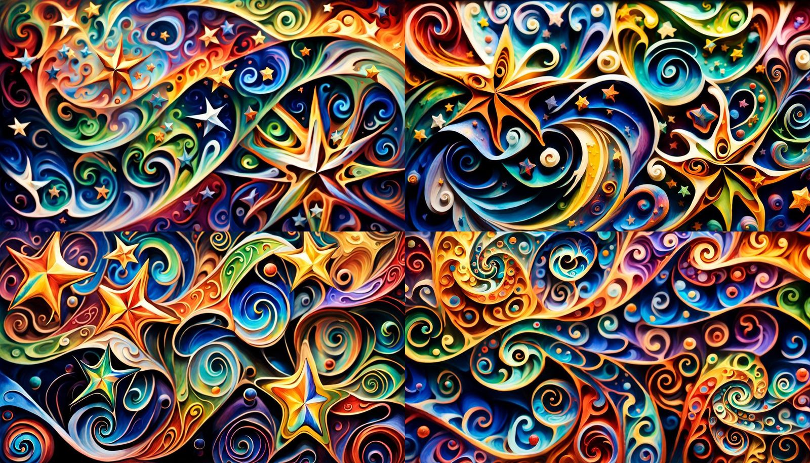 Iridescent Stars Dance in Cosmic Oil Painting