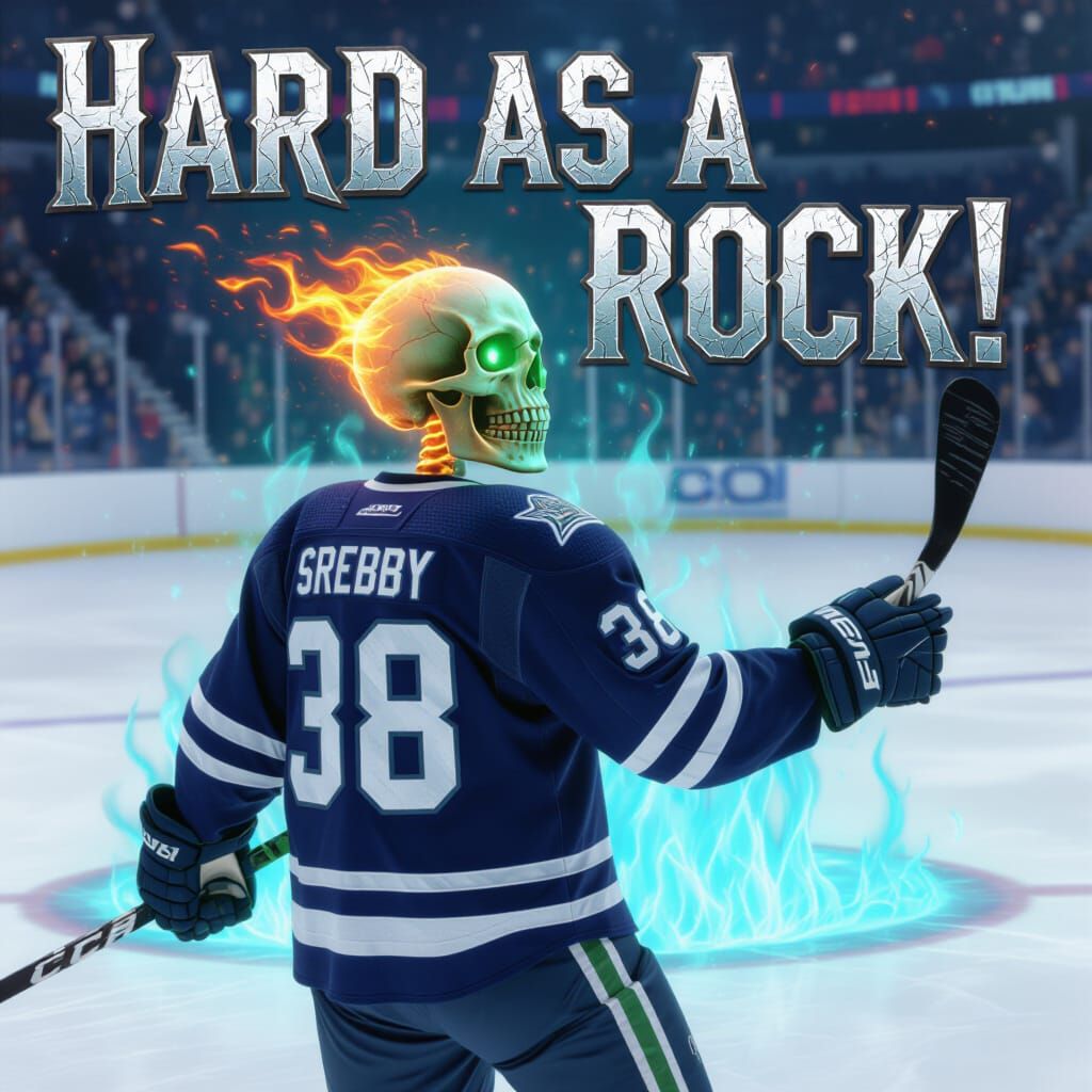 Hockey Player With Burning Skull Celebrates Goal