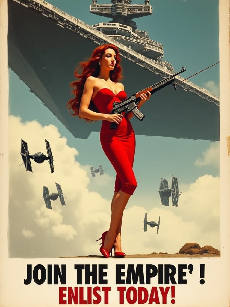 Sultry Femme Fatale in Red Stands Proud with Imperial Star D...
