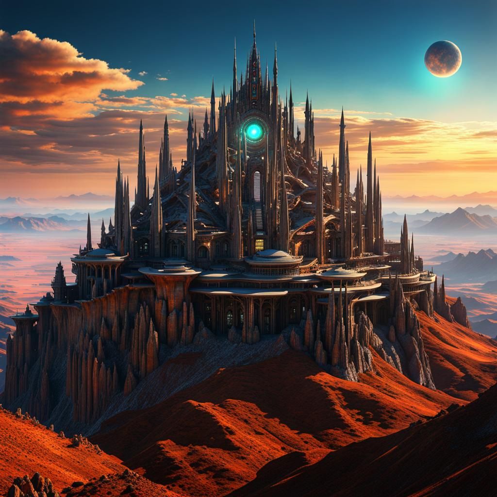 Psychedelic Mountaintop Castle on Distant Planet