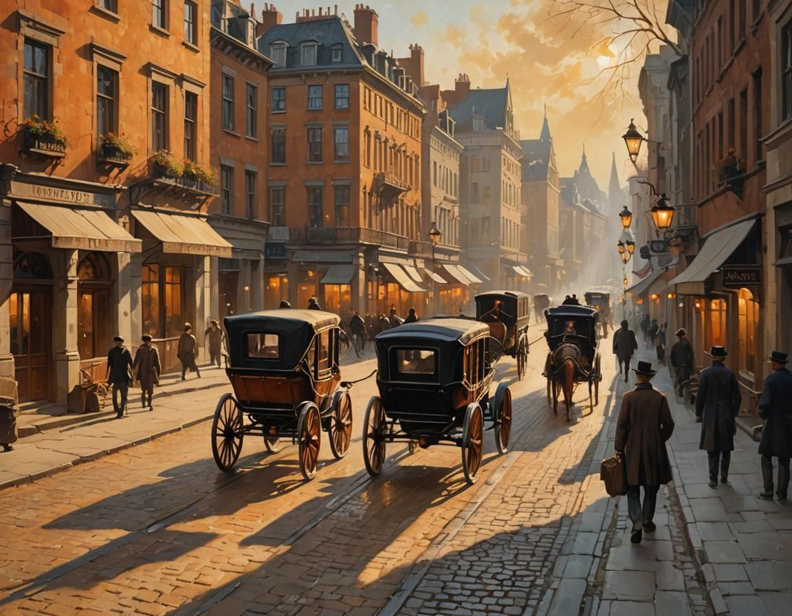 1900s Cityscape in Impressionistic Oil Painting Style