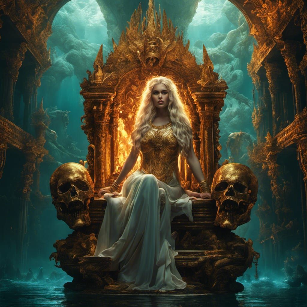 Hellenistic Titan Queen of Desire on Skull Throne
