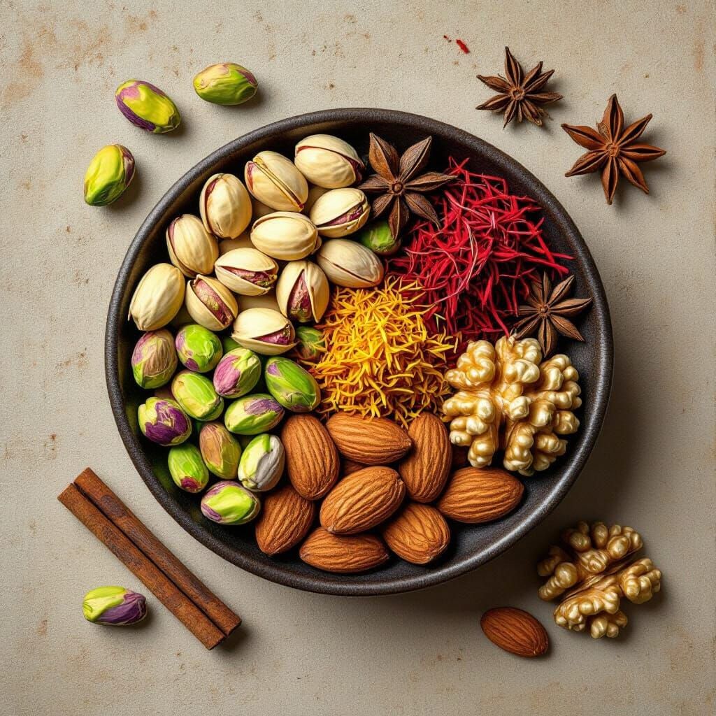 Still Life of Nuts and Spices in Organic Style