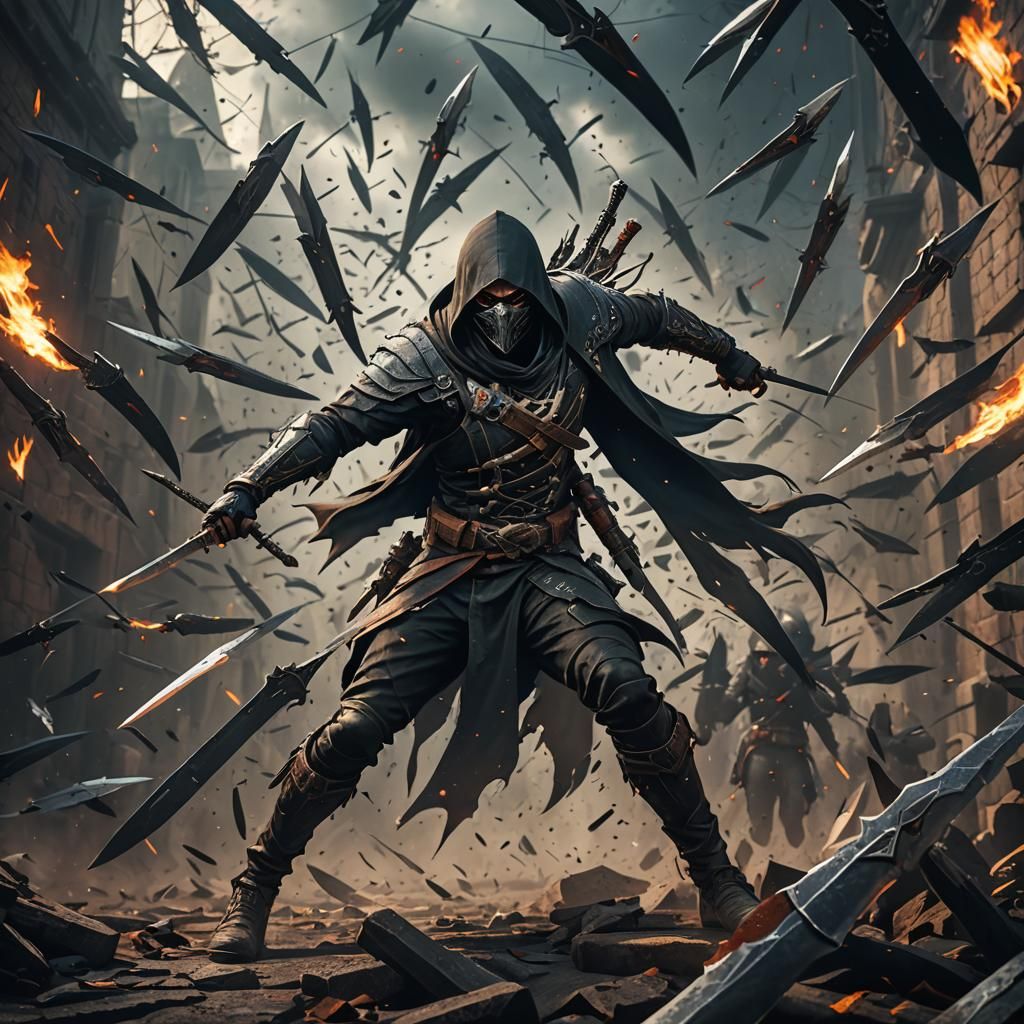 Dark Assassin with Throwing Knives in Detailed Matte Paintin...