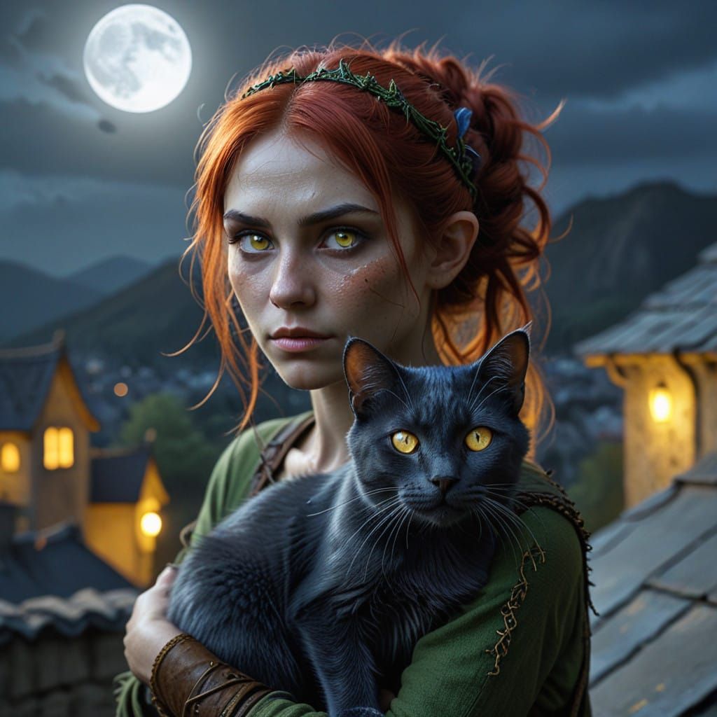 Half Elf Half Orc Maiden in Moonlit Minas Morgul