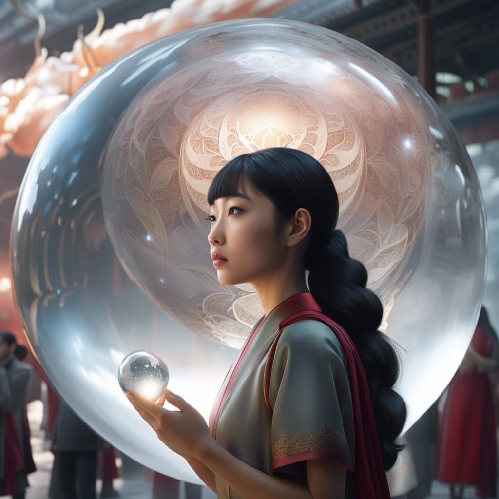 Chinese Girl Observes Epic Battle in Glass Sphere