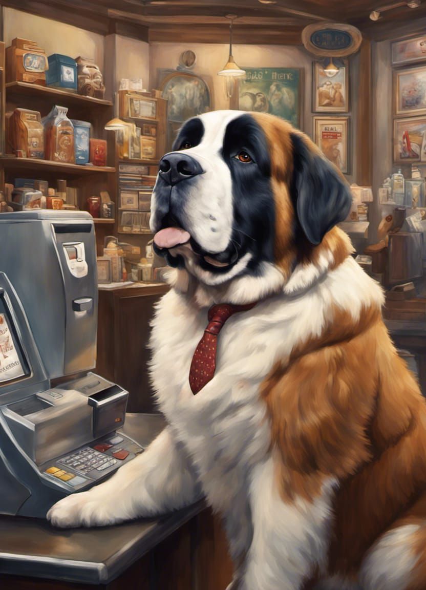 Saint Bernard running a business