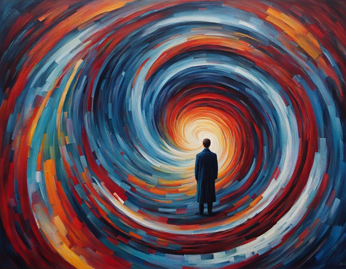 Surreal Figure Gazes Into Pulsing Vortex of Color