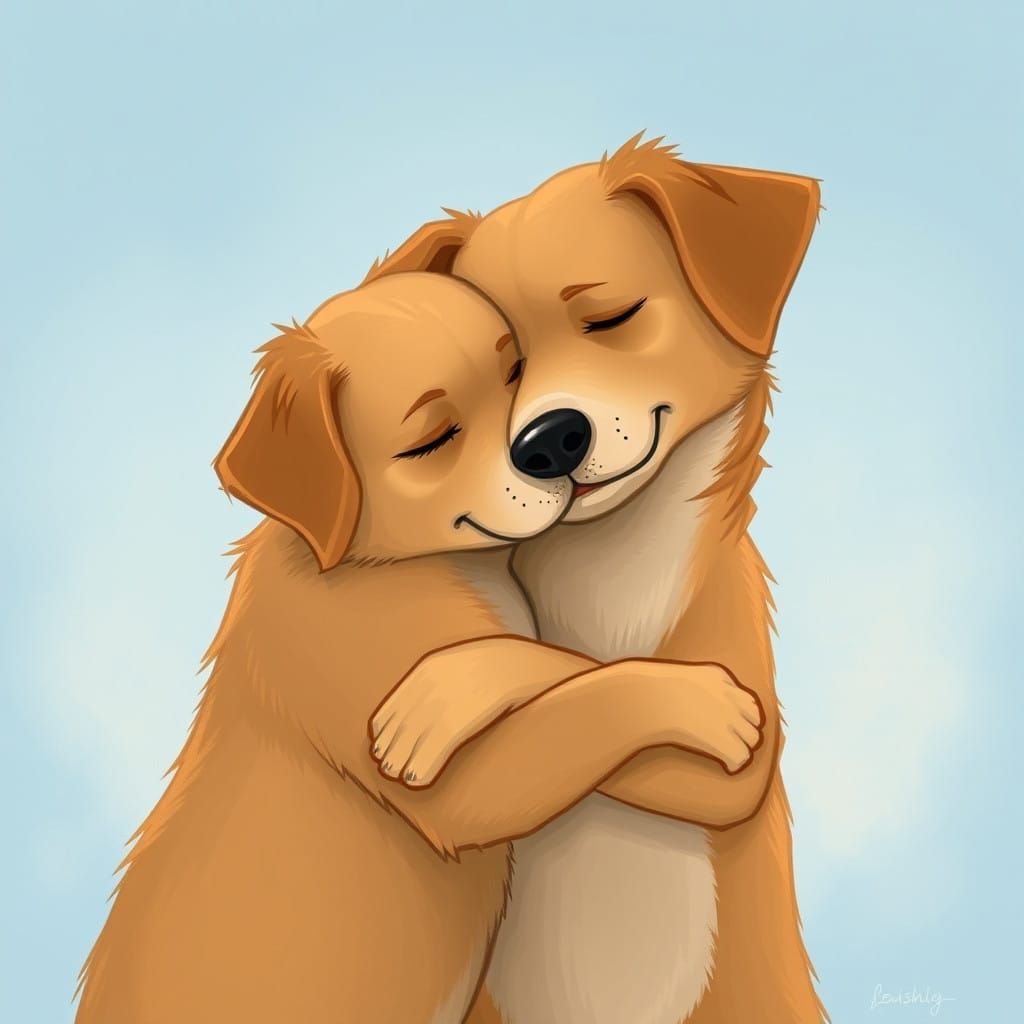 Tender Moment Between Two Canine Companions in a Whimsical S...